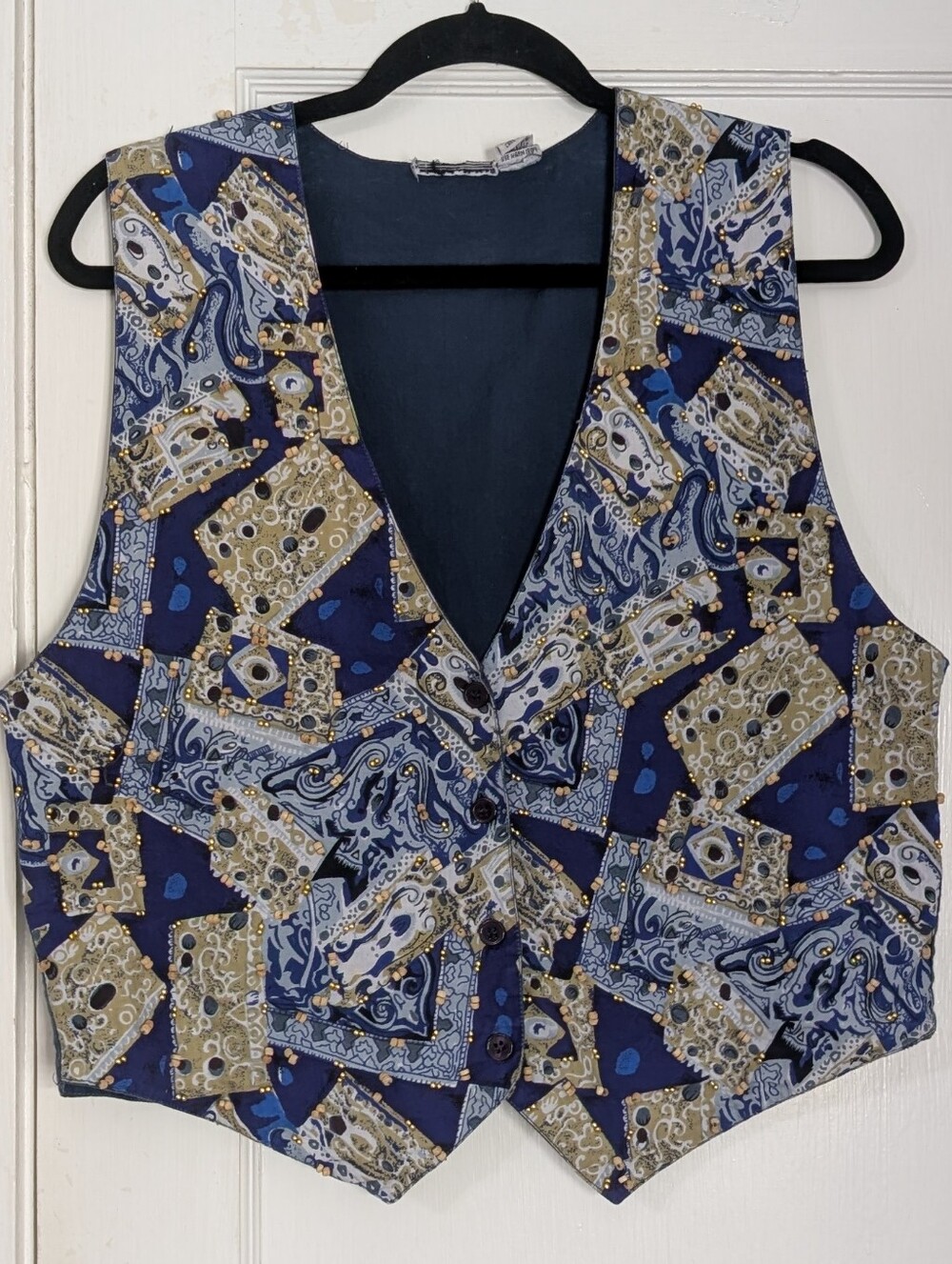 Speed Limit Vintage Embroidered Beaded Vest Blue Women's Medium Boho Western